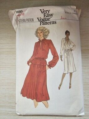 Vintage Vogue 9980 Very Easy Misses Dress or Top & Skirt Sewing Pattern Size 12